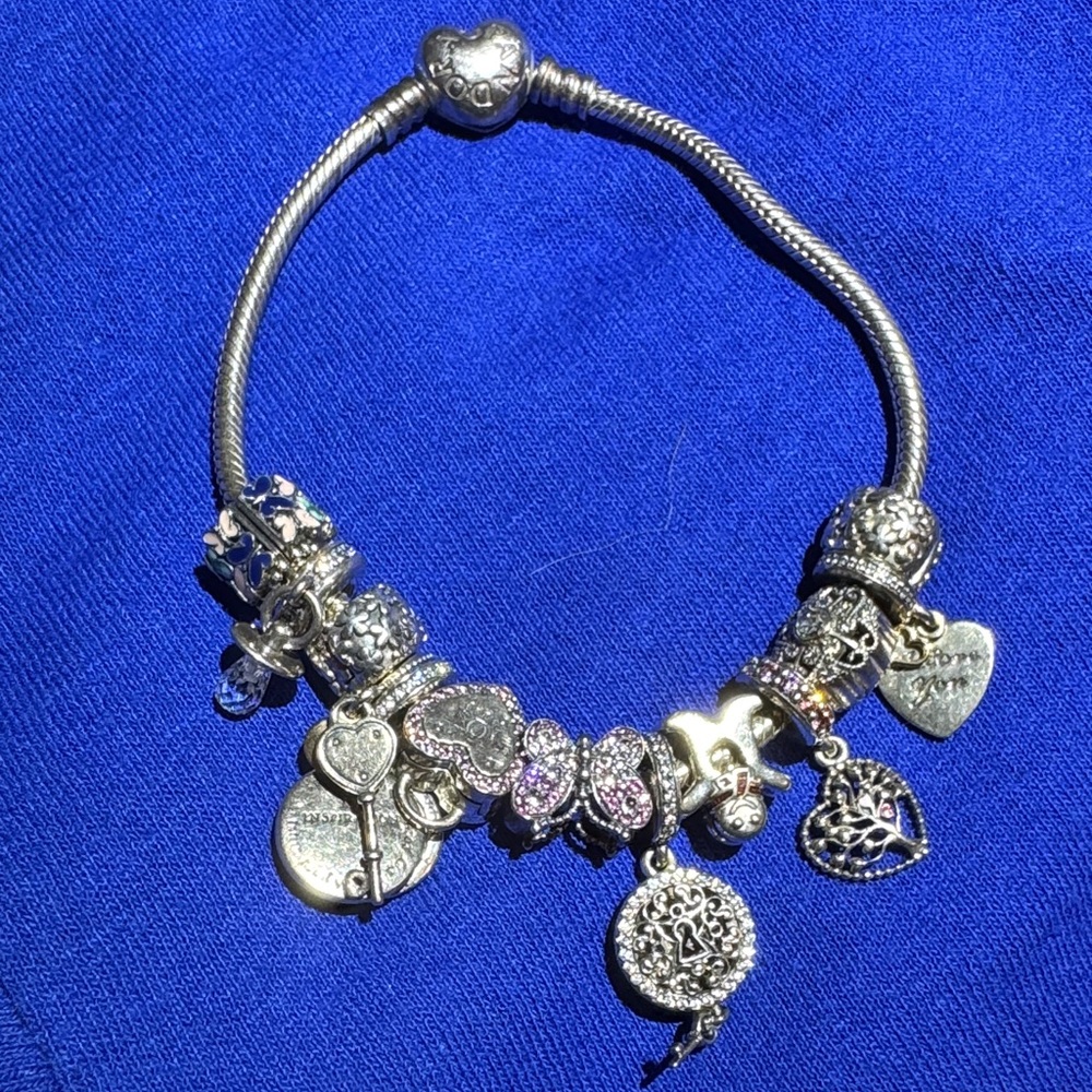 Pandora Silver and Pink Charm Bracelet